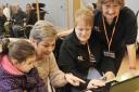 Pictured viewing the MS Society's website are (from left) Beverley Hollway, assistant manager of Beaverbrooks at Merry Hill, with her grandddaughter Cora Mercer, aged three, Val Pitt, treasurer of the MS Society, and Mary Harris, chairman