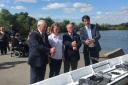 Cllr Dave Tyler, left, and James Morris MP, right launch the Access in Dudley boat with Maddy Millichap and Chris Farrell of British Rowing. Photo: British Rowing