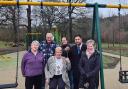 The Mayor of Dudley (front centre) with l-r Friends of Coppice members Mary and John Dummelow, parks development officer Julia Morris, Councillor Shaz Saleem and Friends of Coppice member Barbara Marson