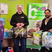 Shaz Saleem joined Adam Waldron who donated dozens of items to the Brierley Hill baby bank