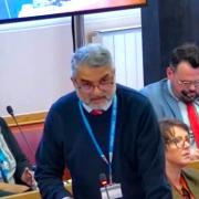Cllr Parmjit Sahota on his feet during a full meeting of Dudley Council in April 2024. Pic: You Tube/ Dudley Council