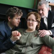 L-r - Ray Curran as Freddie Page, Becky Pickin as Anne Welch, Tony Stamp as Sir William Hollyer