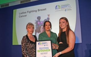 Becky Wheeler (centre) and Emma Gibbons (right) present the Best Community Project or Group award to Shelley Duncan (left) from Ladies Fighting Breast Cancer. All pictures by Miriam Cunliffe