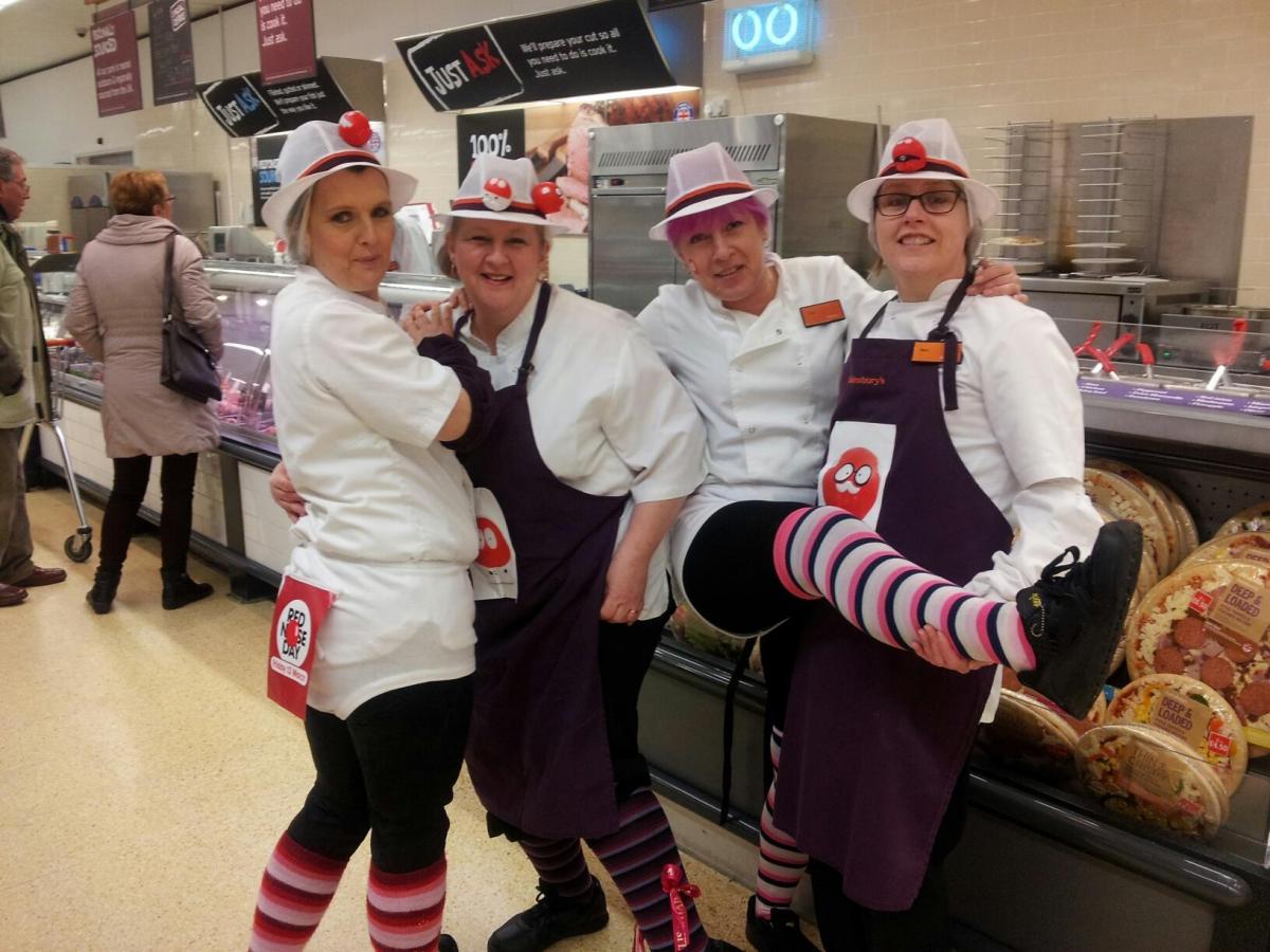 Staff enjoying Red Nose Day at Sainsbury's Amblecote.