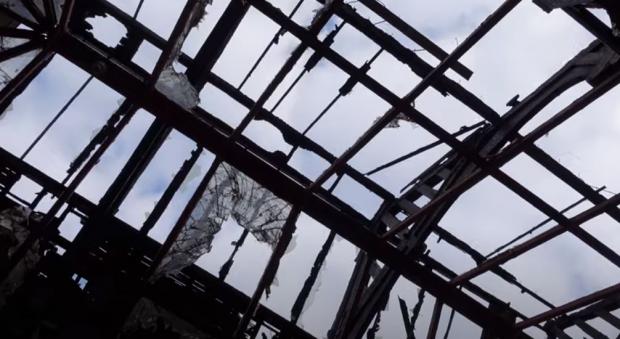 Dudley News: The once grand former school building.is completely exposed to the elements. Still from video by Ian Macey