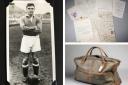 Pics of Duncan Edwards, letters to the football star and the legendary sportsman’s overnight bag issued by Graham Budd Auctions. Pic – PA Wire/PA Images