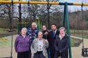 The Mayor of Dudley (front centre) with l-r Friends of Coppice members Mary and John Dummelow, parks development officer Julia Morris, Councillor Shaz Saleem and Friends of Coppice member Barbara Marson