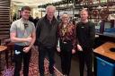 Sir Tim Martin, chairman of JD Wetherspoon, at The Chequers Inn in Stourbridge, pictured centre, with Dan Gardner, left, Charlotte Evans and Luke Brookes, right.