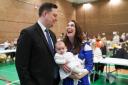 Conservative party candidate Lord Ben Houchen with his wife Rachel Houchen and baby Hannah