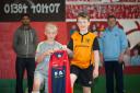 Thomas Wright and Thomas Caladine, of Gornal Colts, with Sukh Johal, of Sixes, and Alan Moore, of Gornal Colts and Gornal Girls.