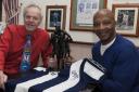 Ted Etheridge of The Britannia with Baggies legend Cyrille Regis in 2013