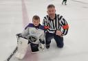 Young ice hockey star Noah Potter, with Dave Clancy of Clancy's Goalie Clinic