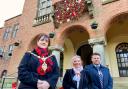 Councillor Andrea Goddard, Mayor of Dudley, Rose Cook-Monk, poppy appeal organiser and Councillor James Clinton, Mayoral consort.