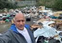 Cllr Shaukat Ali at the scene of the fly-tipping near the Cavendish House site in Dudley.