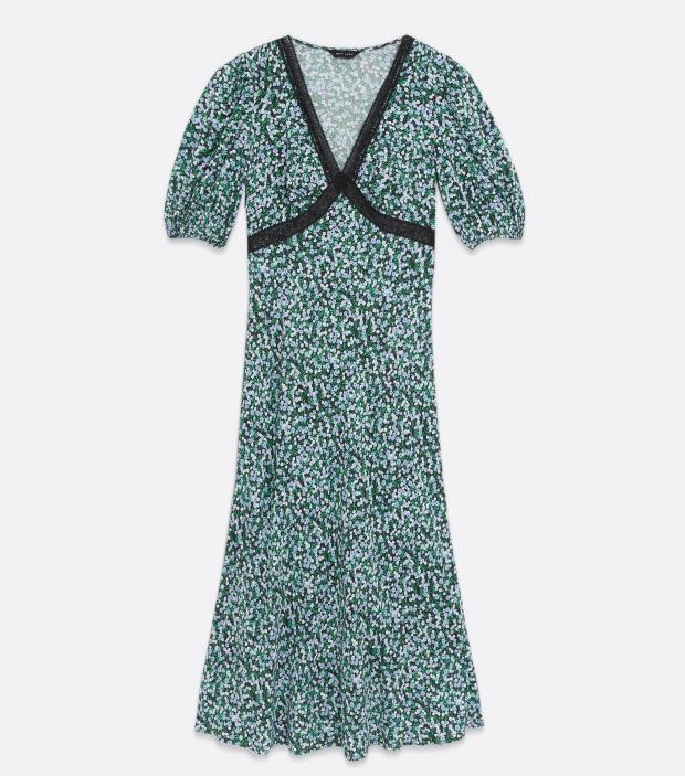 Dudley News: Blue Ditsy Floral Lace Trim Tie Back Midi Dress. Credit: New Look