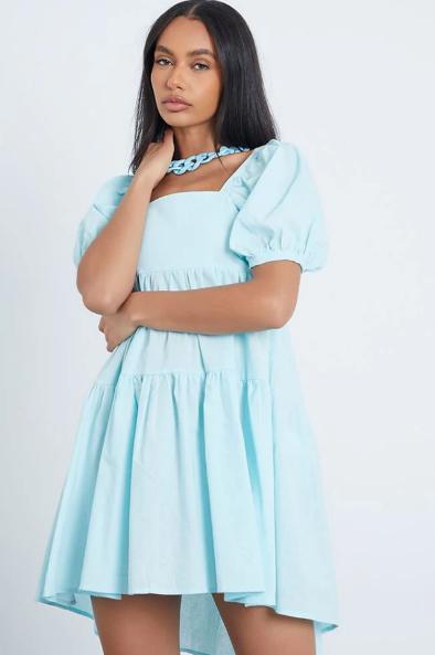 Dudley News: Blue Linen Back Detail Tiered Smock Dress. Credit: I Saw It First