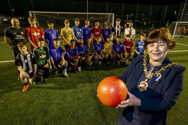 Dudley News: Mayor of Dudley, Councillor Anne Millward, with representatives of the Stourbridge & District Football and Youth League who will take part in the festival. Pic - Jonathan Hipkiss