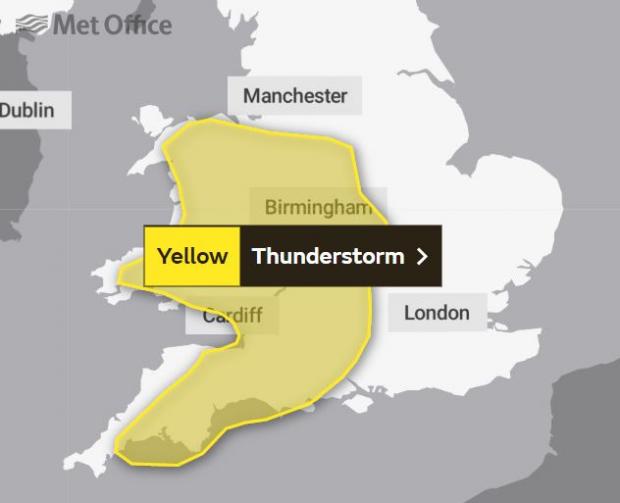 Dudley News: Map showing the yellow weather warning issued by the Met Office