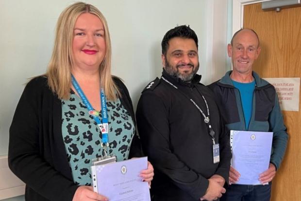 Dudley Police Chief Inspector Balraj Sohal (centre) with Liz Dalloway and Kevin Payton from Dudley Council’s road safety team