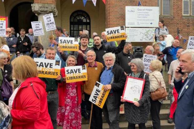 Protestors at Dudley Council House in 2023 calling for a library review to be scrapped
