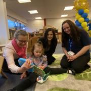 Councillor Ruth Buttery, cabinet member for children's services, with pupil Frankii, mum Erica Firkin and Tracy Davies, who supports children at the new hub.