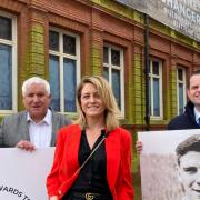 Historian Jim Cadman, Cllr Patrick Harley, with developers Hayley Andrews and Paul Andrews