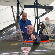 Arthur Scrivens in the cockpit of a 1955 Hunter F4 Jet at the Royal Air Force Museum Midlands at RAF Cosford