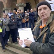 Colin Davies at Dudley Council House with supporters calling for him to be allowed to stay in his council home.