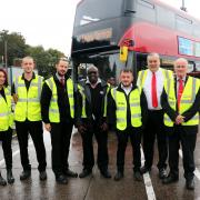 Dave Gerard, far right, with bus drivers and office staff