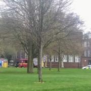 Fire crews pictured at the scene at Dudley College